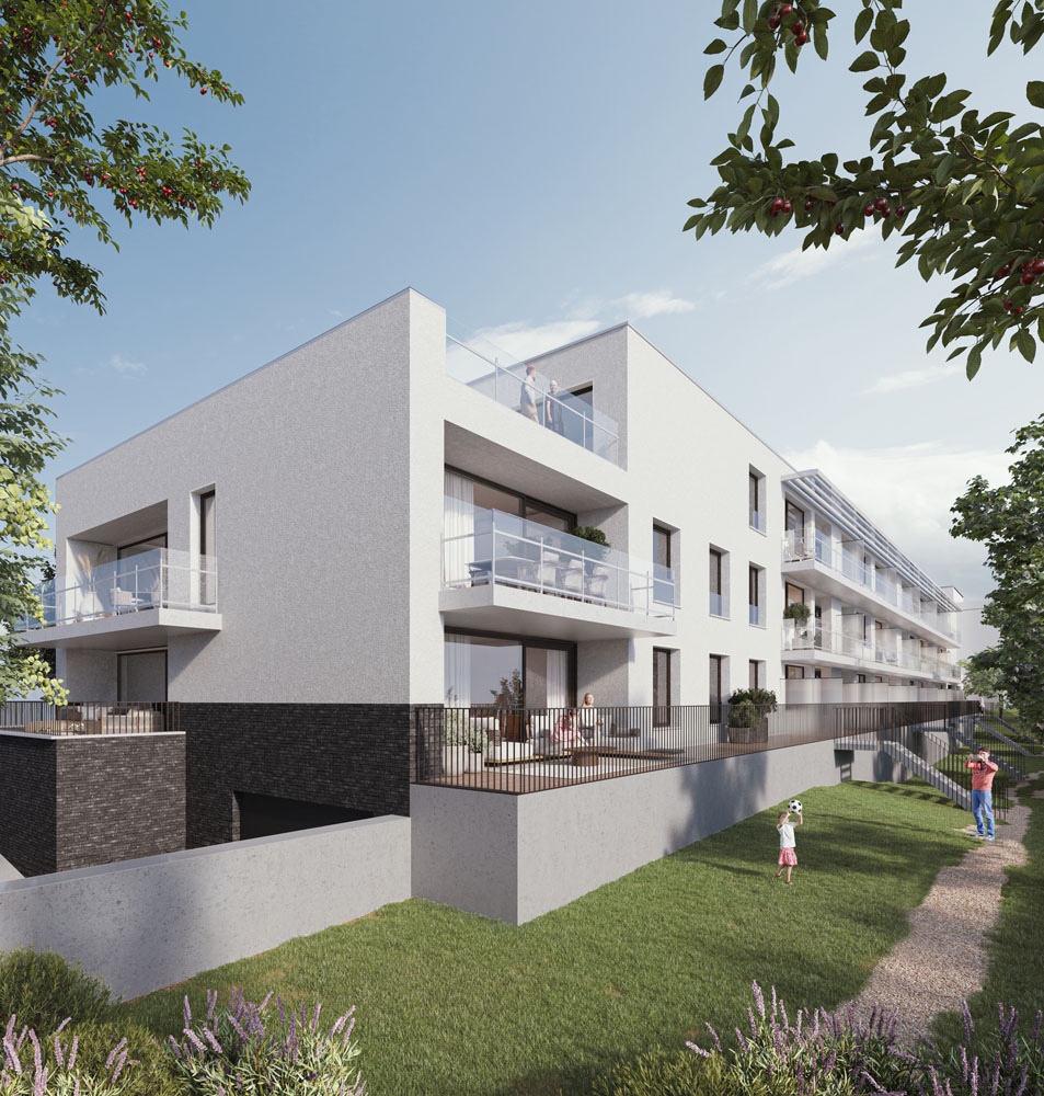 Bostoen lichtrijke nieuwbouwappartementen Vorst Residentie Paville render tuin