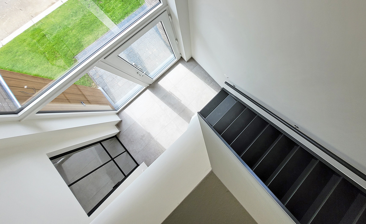 Bostoen RivaHof Dentergem stijlvolle kijkwoning inkomhal bovenaanzicht