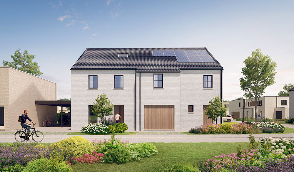 Bostoen Hof Pattyn in Astene nieuwbouw energieneutrale gezinswoningen render voorgevel