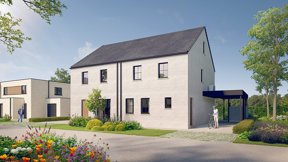 Bostoen Hof Pattyn in Astene nieuwbouw energieneutrale gezinswoningen render voorgevel