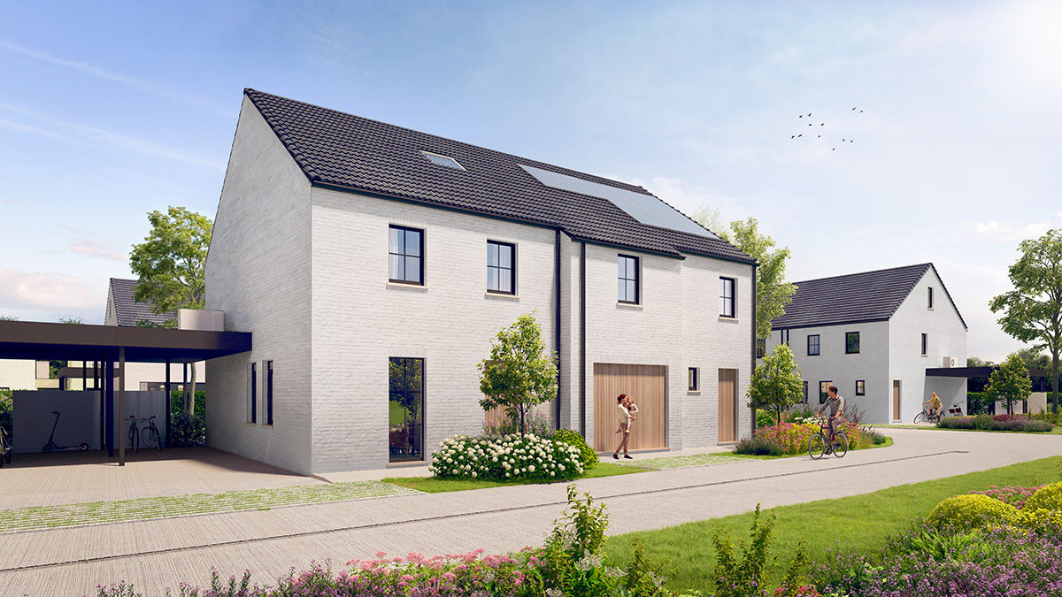 Bostoen Hof Pattyn in Astene nieuwbouw energieneutrale gezinswoningen render voorgevel