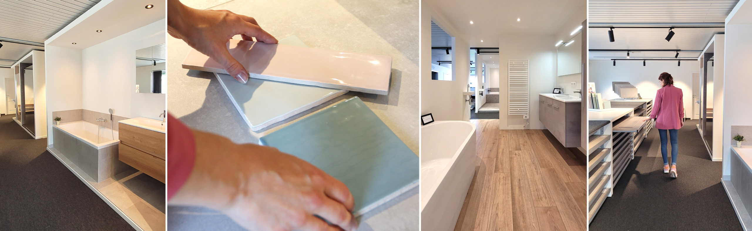 Bostoen afwerking nieuwbouw klantenbegeleiding aanbod toonzaal tegels vloer badkamer