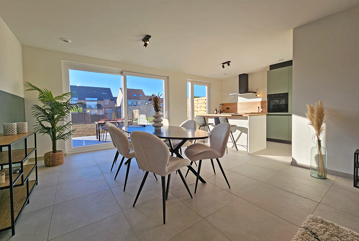 Bostoen Landelijke nieuwbouwwoningen Ramskapelle Hof Teghelrie Leefruimte Keuken